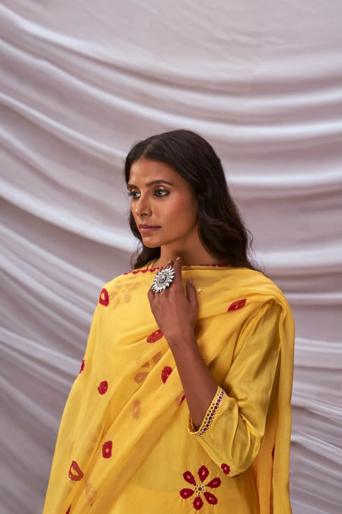 Bandhani Kurta Set With Tassel Embroidery
